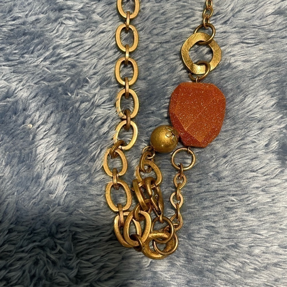 Bohemian Necklace Gold-tone With Cloth, Hand-carved Wooden Beads 23” Length - Picture 4 of 8